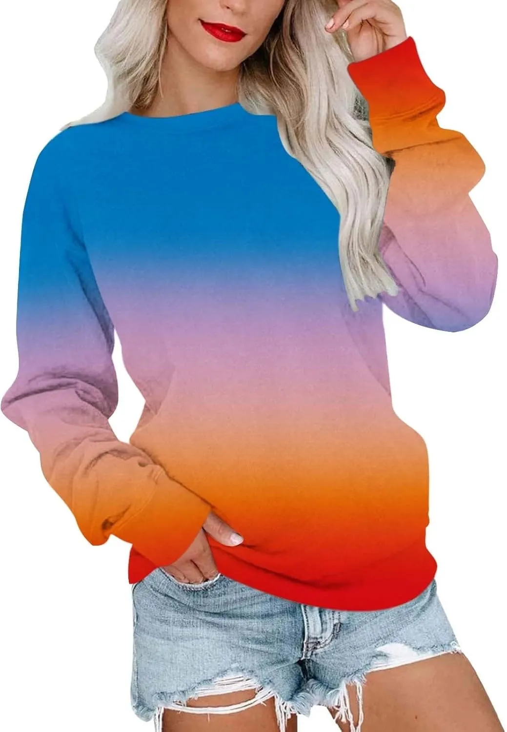 Striped Shirt for Women Long Sleeve Crewneck Sweatshirt Trendy Casual Color Block Pullover 2024 Fall Fashion Clothes