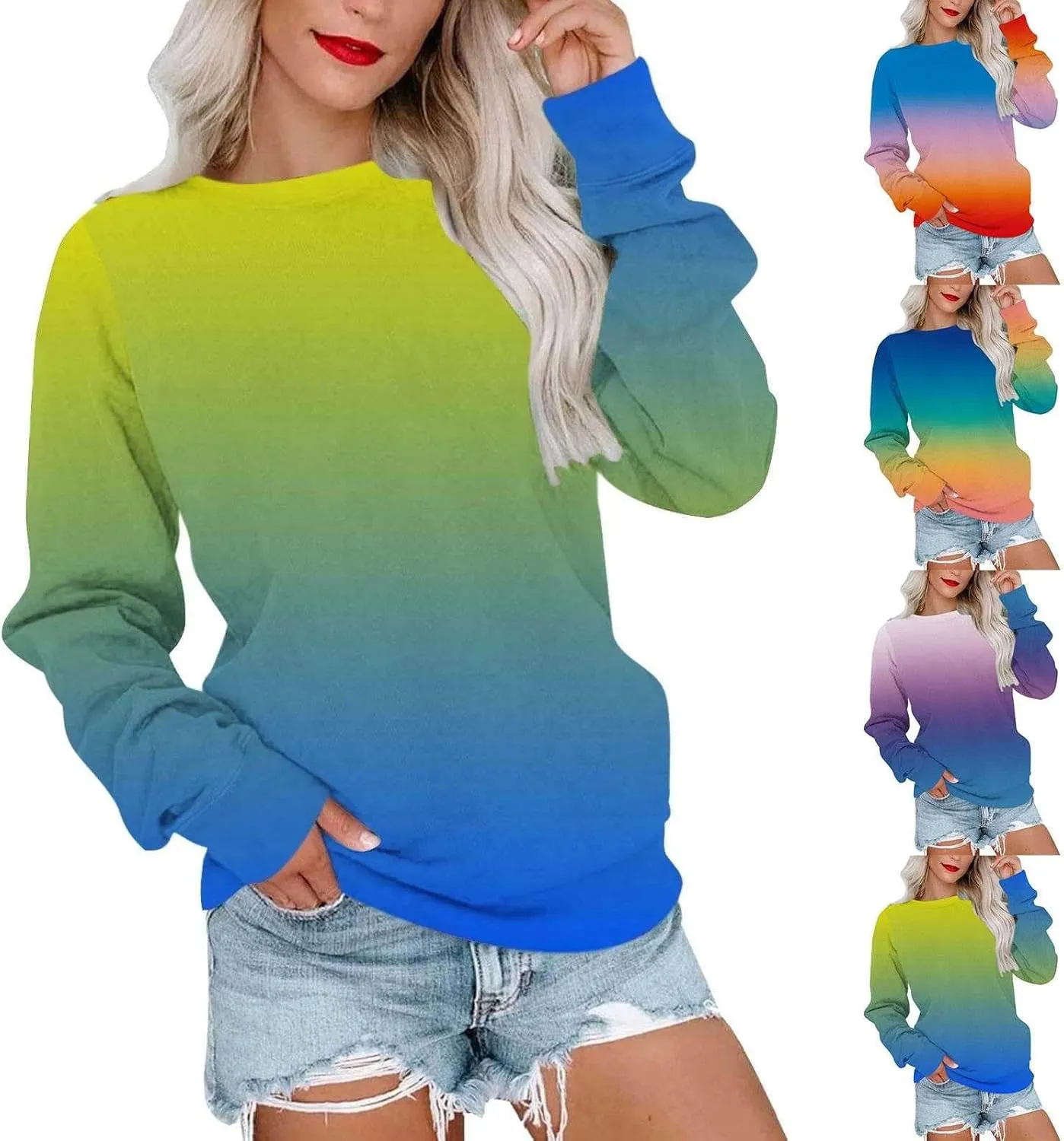 Striped Shirt for Women Long Sleeve Crewneck Sweatshirt Trendy Casual Color Block Pullover 2024 Fall Fashion Clothes