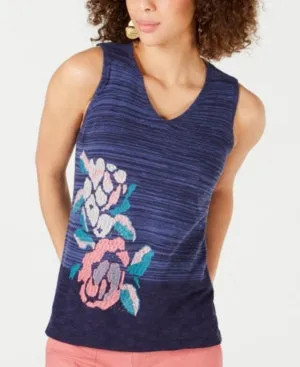 Style & Co Sleeveless Printed V-Neck Sweater, Size Large