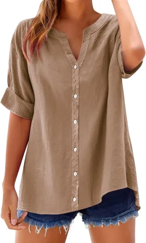 Summer Cute Tees Outfits Blouse 2025 Womens Tops Spring Summer Solid Color Shirt Long Sleeve Down Shirt Loose Fit