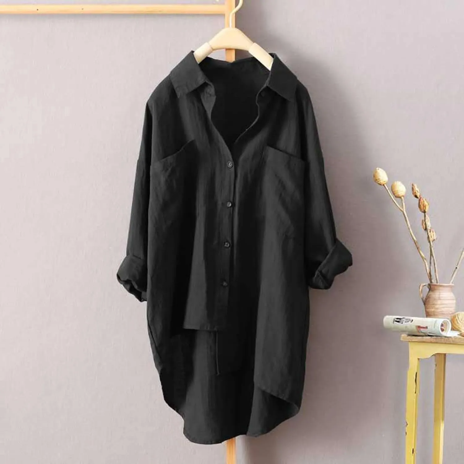 Summer Cute Tees Outfits Blouse 2025 Womens Tops Spring Summer Solid Color Shirt Long Sleeve Down Shirt Loose Fit