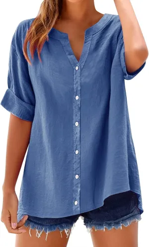 Summer Cute Tees Outfits Blouse 2025 Womens Tops Spring Summer Solid Color Shirt Long Sleeve Down Shirt Loose Fit