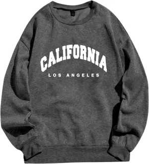 Sweatshirt for Women Graphic California Letter Print Graphic Tee Crew Neck Long Sleeve Cozy Casual Pullover Tops Fall Trendy