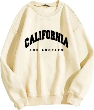 Sweatshirt for Women Graphic California Letter Print Graphic Tee Crew Neck Long Sleeve Cozy Casual Pullover Tops Fall Trendy
