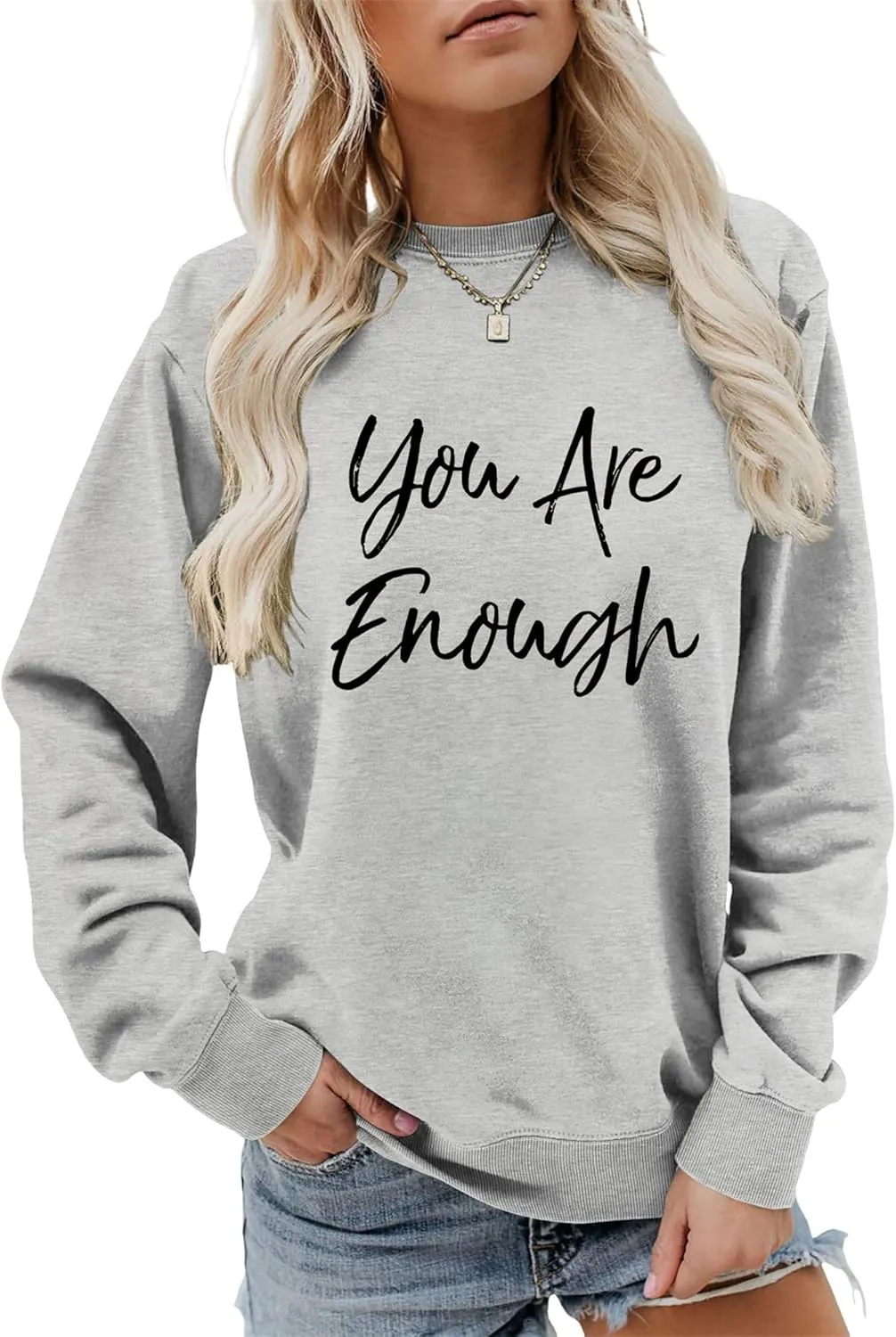 Sweatshirt for Women You are Enough Inspirational Graphic Tees Fashion Long Sleeve Shirts Crewneck Fall Sweaters