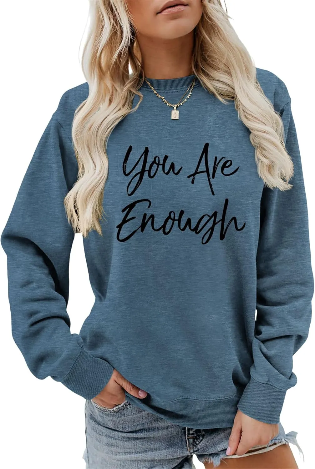 Sweatshirt for Women You are Enough Inspirational Graphic Tees Fashion Long Sleeve Shirts Crewneck Fall Sweaters
