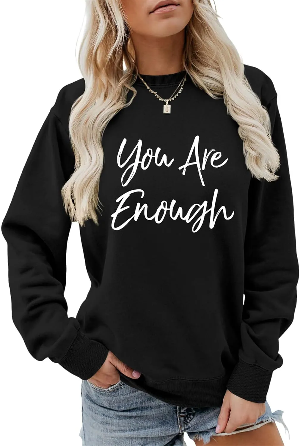 Sweatshirt for Women You are Enough Inspirational Graphic Tees Fashion Long Sleeve Shirts Crewneck Fall Sweaters
