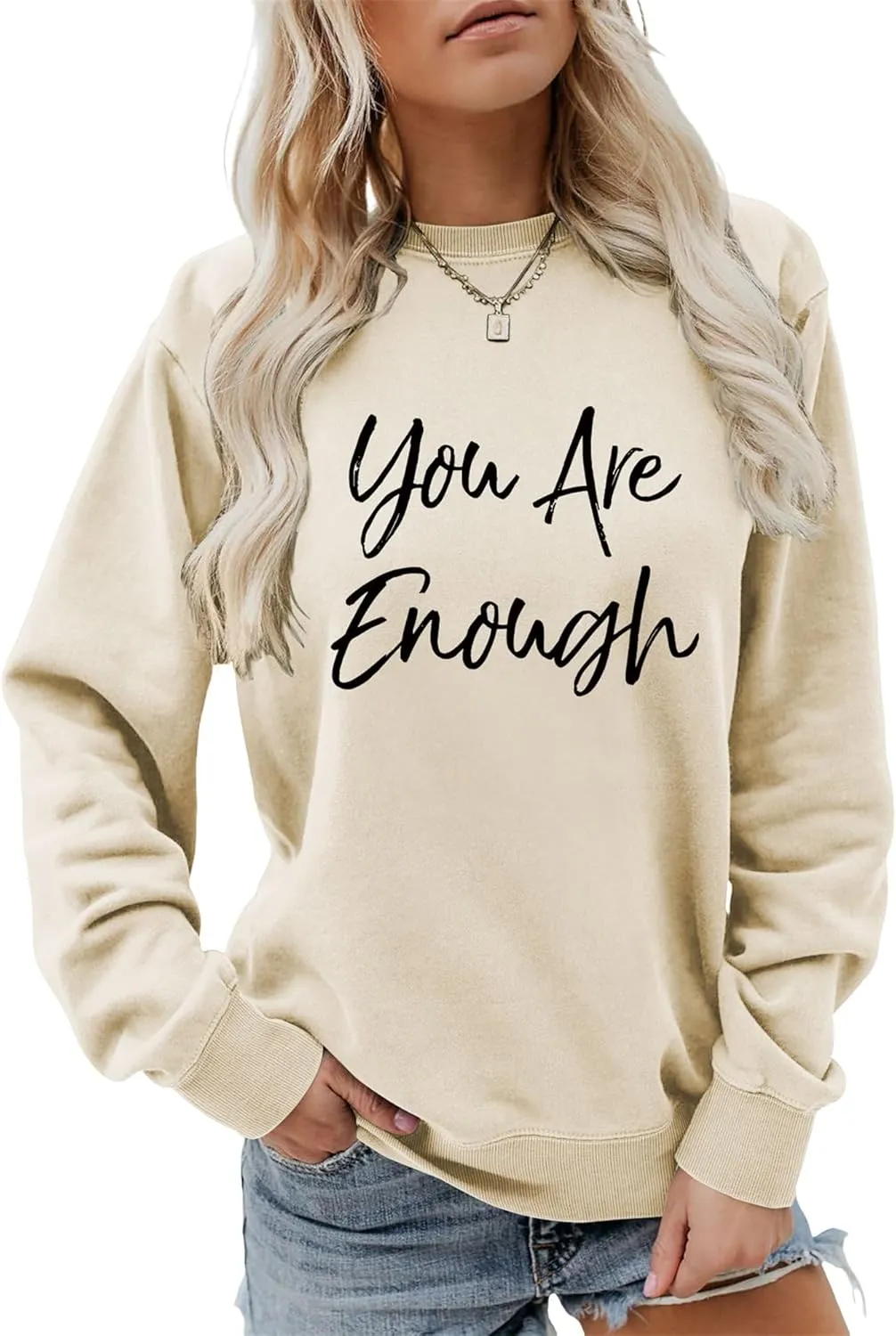 Sweatshirt for Women You are Enough Inspirational Graphic Tees Fashion Long Sleeve Shirts Crewneck Fall Sweaters