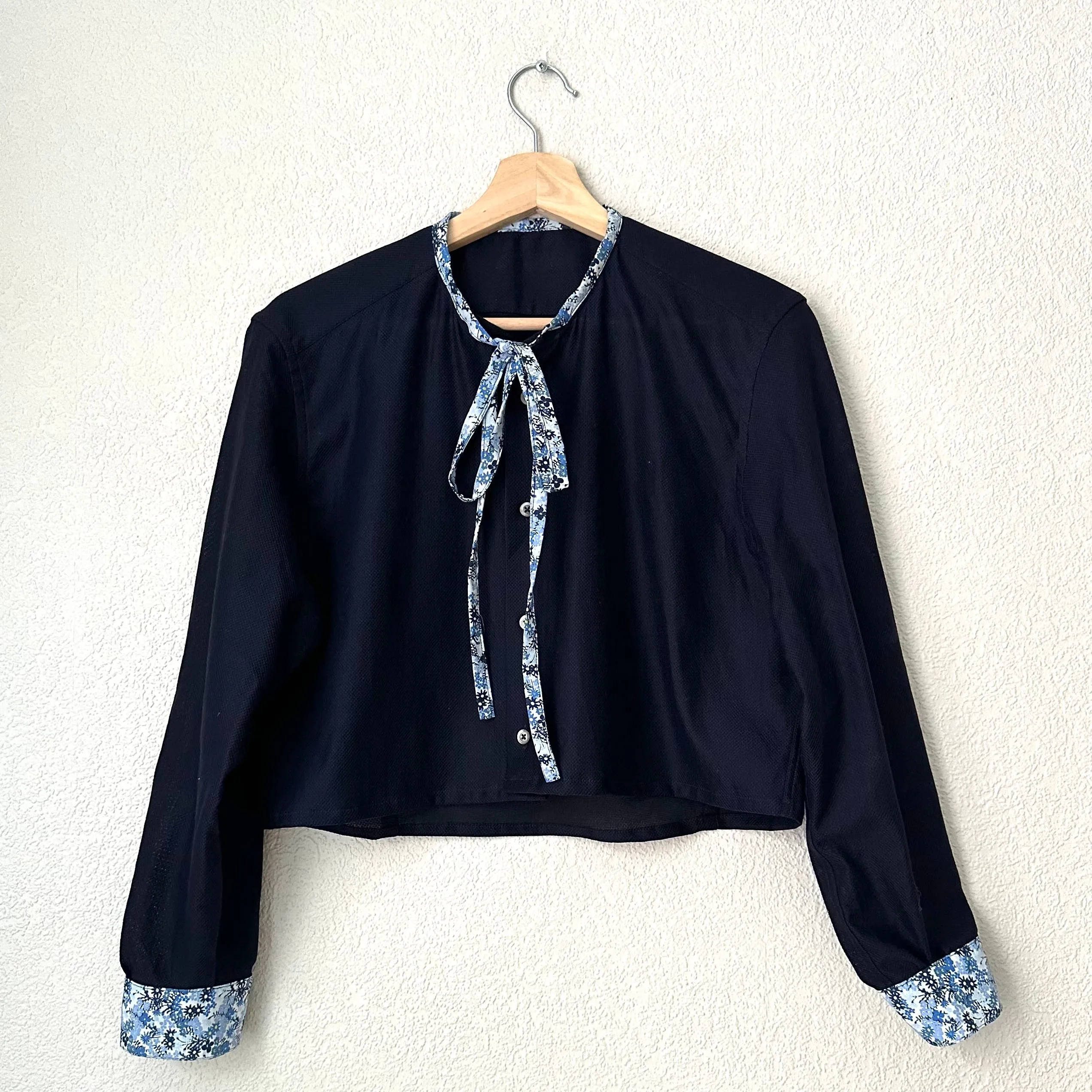 Tie Neck - Upcycled Shirt 21 - M, Cotton, Dark Blue