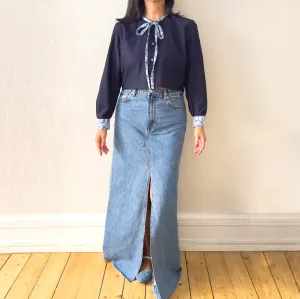 Tie Neck - Upcycled Shirt 21 - M, Cotton, Dark Blue