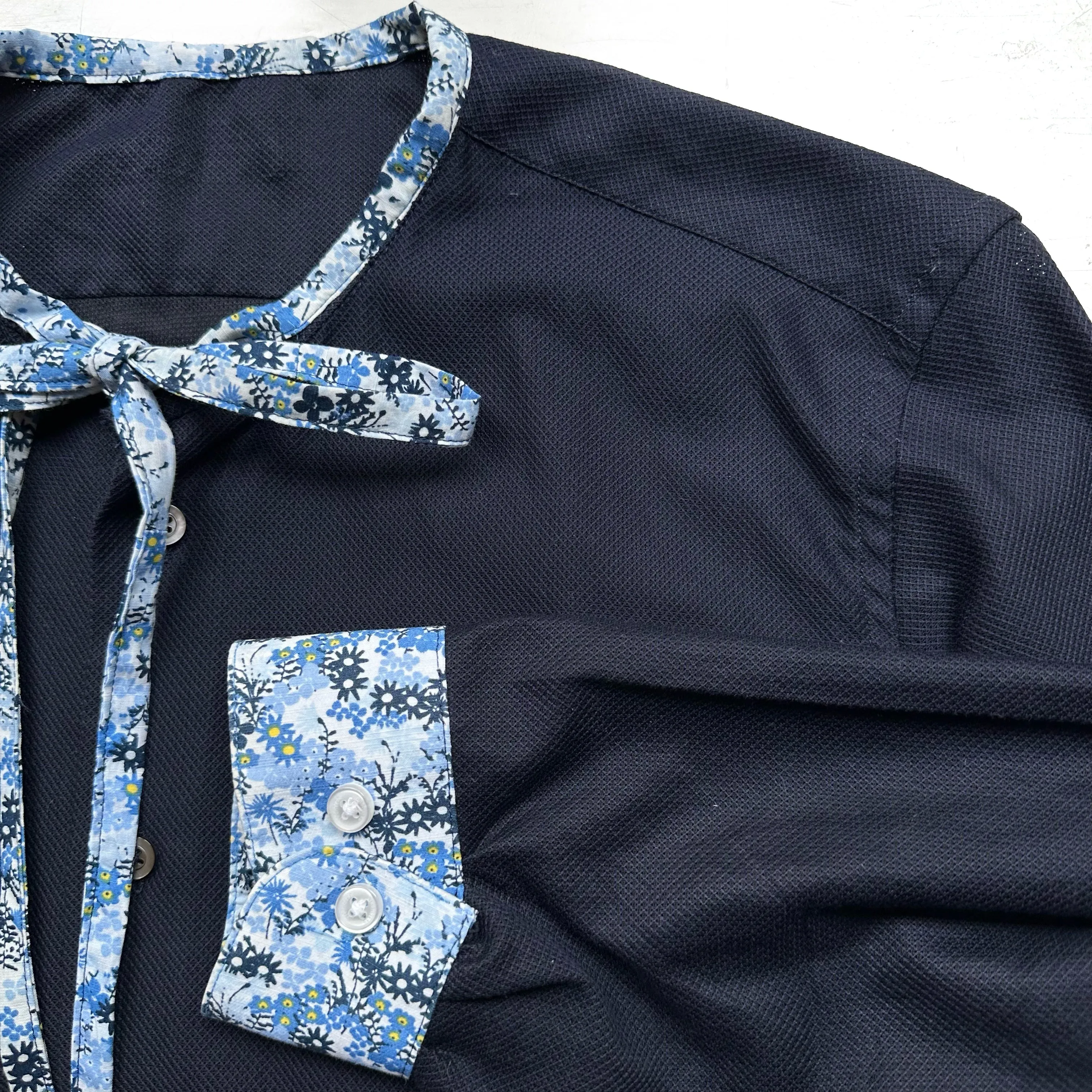 Tie Neck - Upcycled Shirt 21 - M, Cotton, Dark Blue
