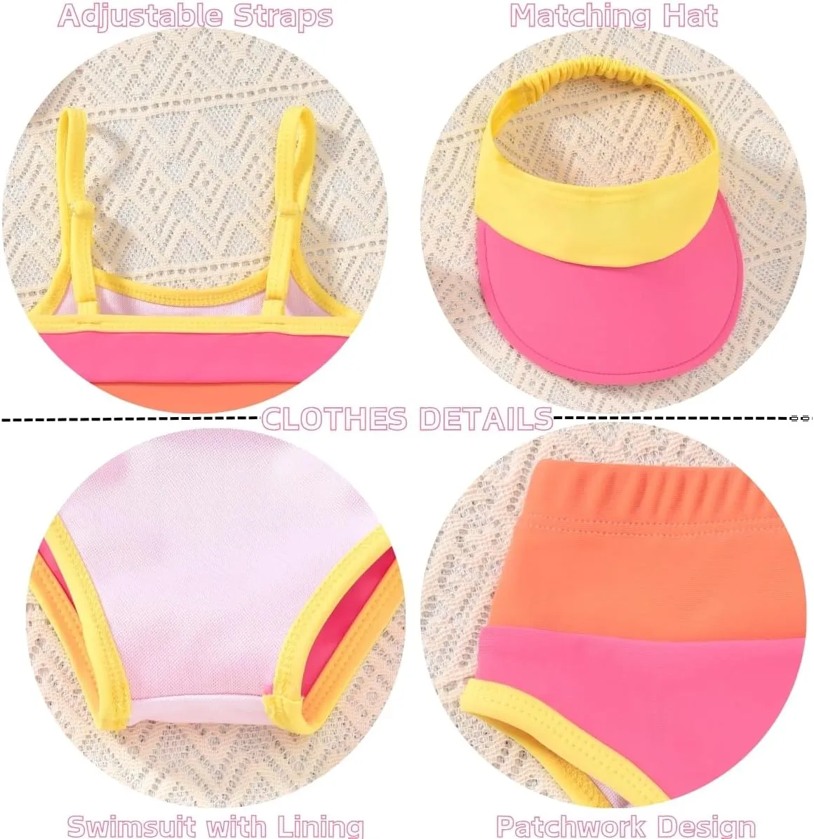 Toddler Girls Bikini Adjustable Swimsuit for 1-4 Years Old