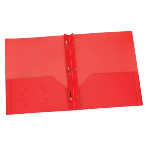 TOPS PRODUCTS ESS76025 Red Poly Two Pocket Portfolio Prongs Pack Of 25