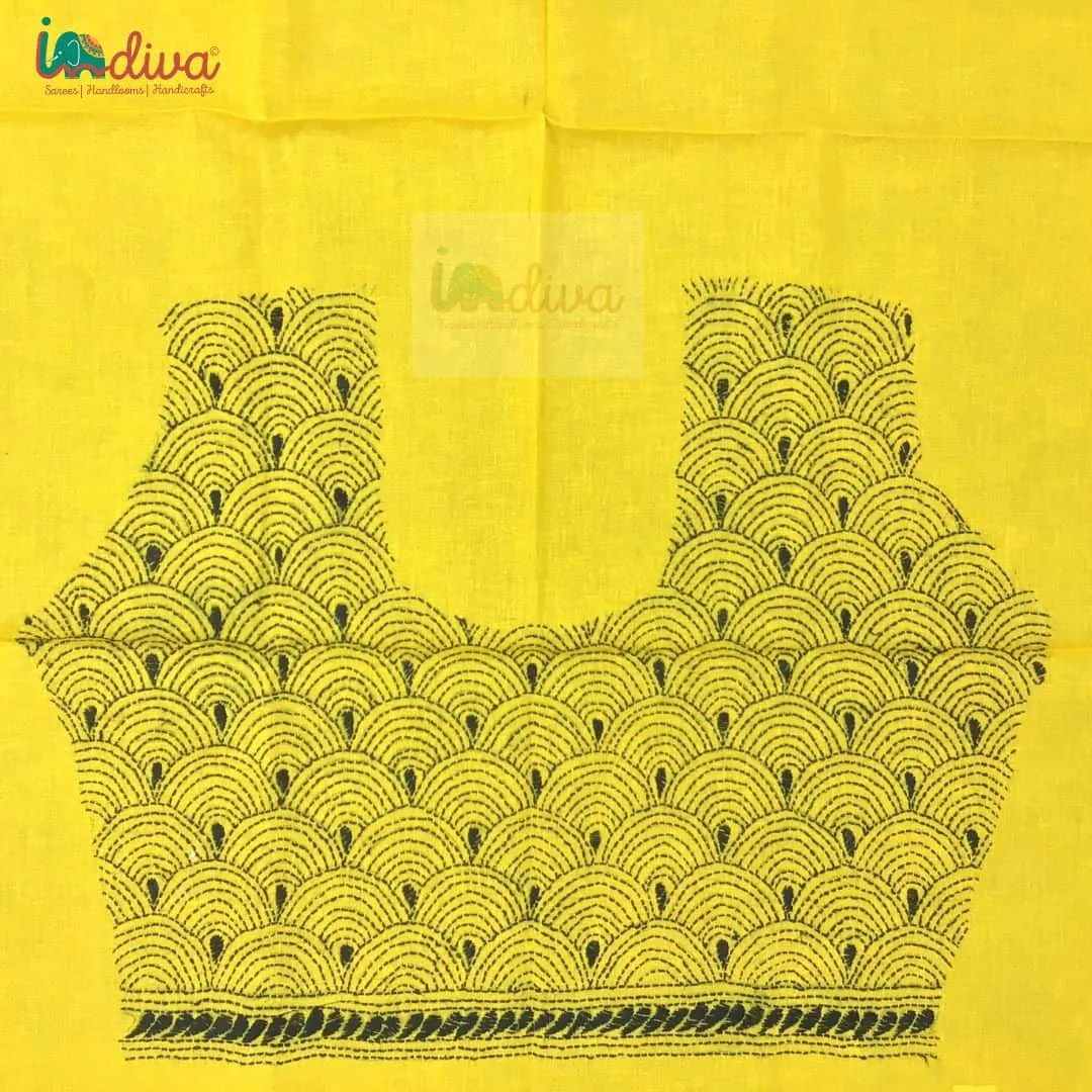 Trendy Yellow & Black Kantha Blouse Material