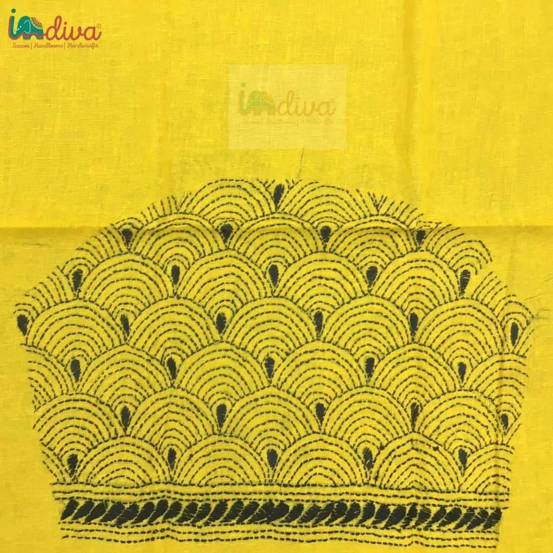 Trendy Yellow & Black Kantha Blouse Material