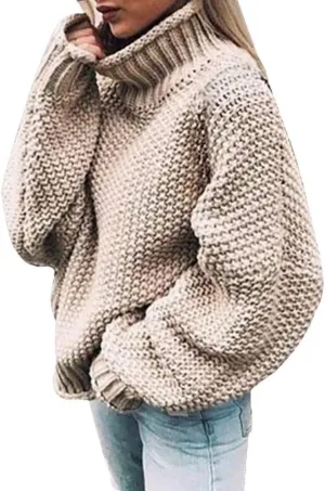 Turtleneck Sweater Women Oversized Knit Sweater Chunky Pullover Sweater Vintage Jumper Tops Winter Casual Tunic 2024