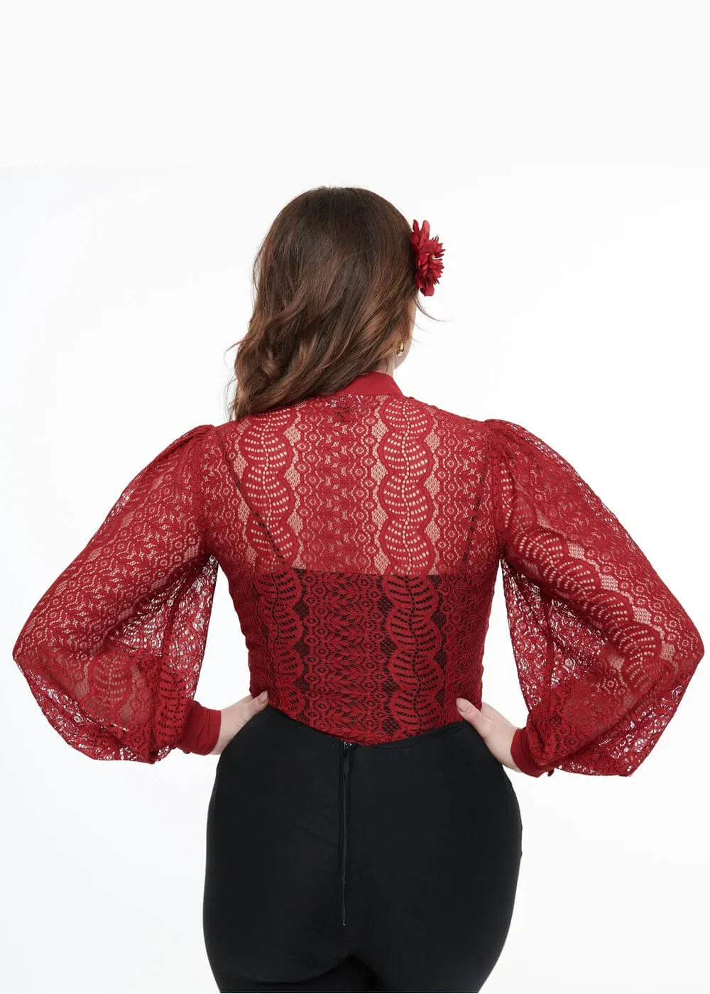 Unique Vintage Gwen Lace 40's Blouse Burgundy Red