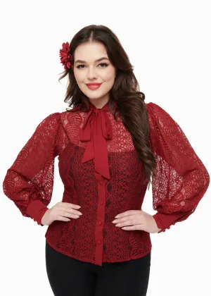 Unique Vintage Gwen Lace 40's Blouse Burgundy Red