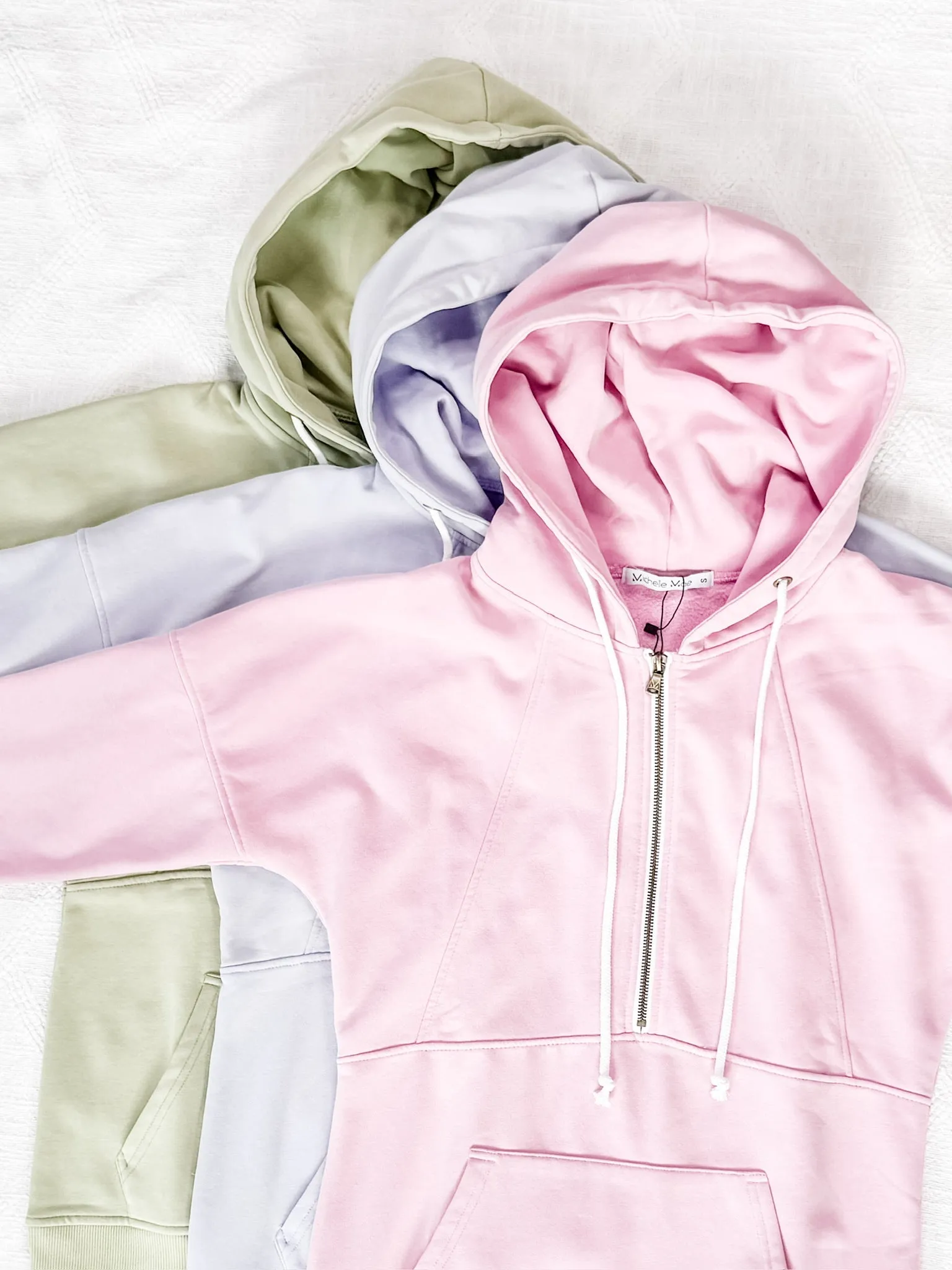 Vintage Wash HalfZip Hoodies - Cherry Blossom Pink