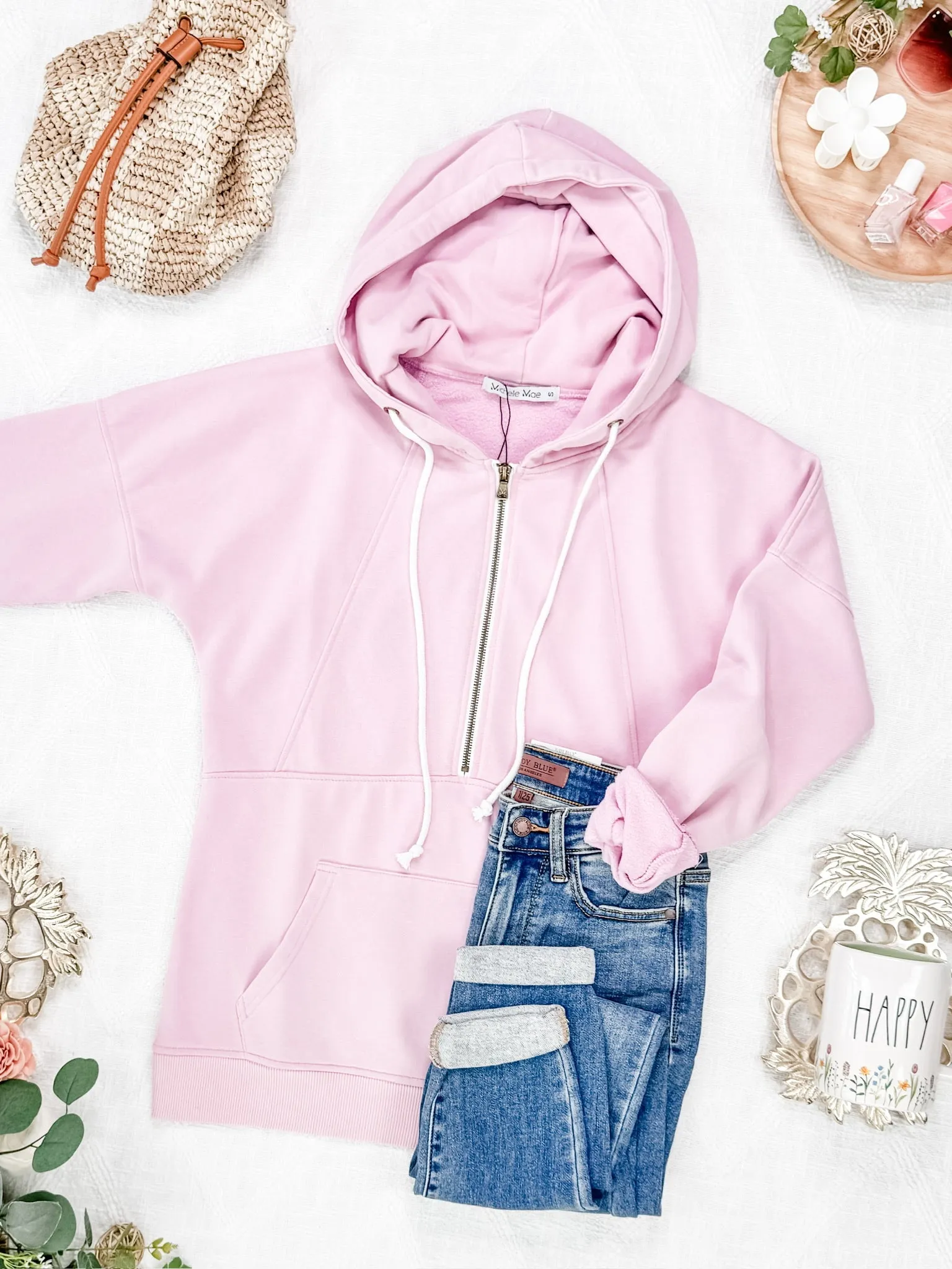 Vintage Wash HalfZip Hoodies - Cherry Blossom Pink