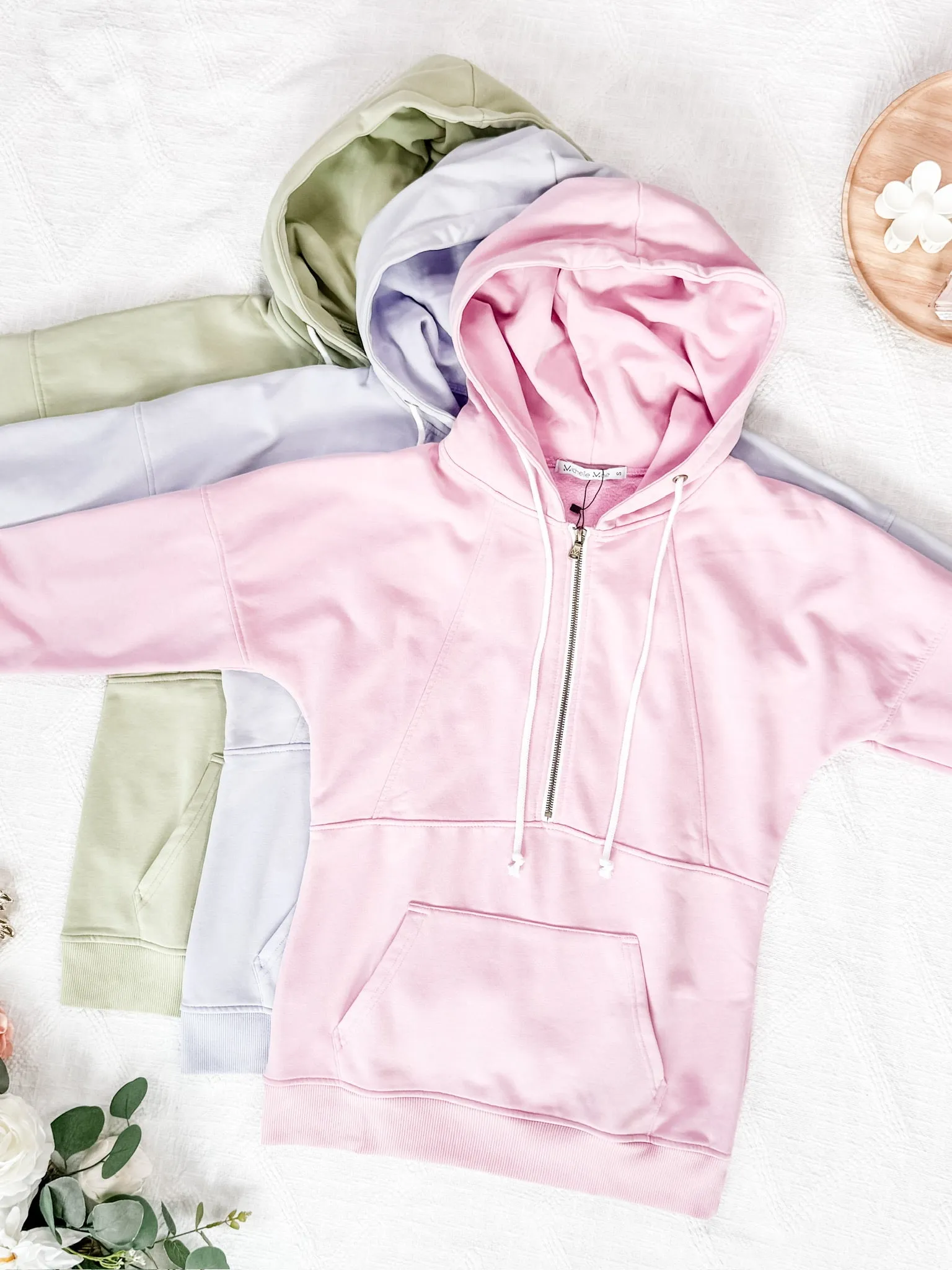 Vintage Wash HalfZip Hoodies - Cherry Blossom Pink