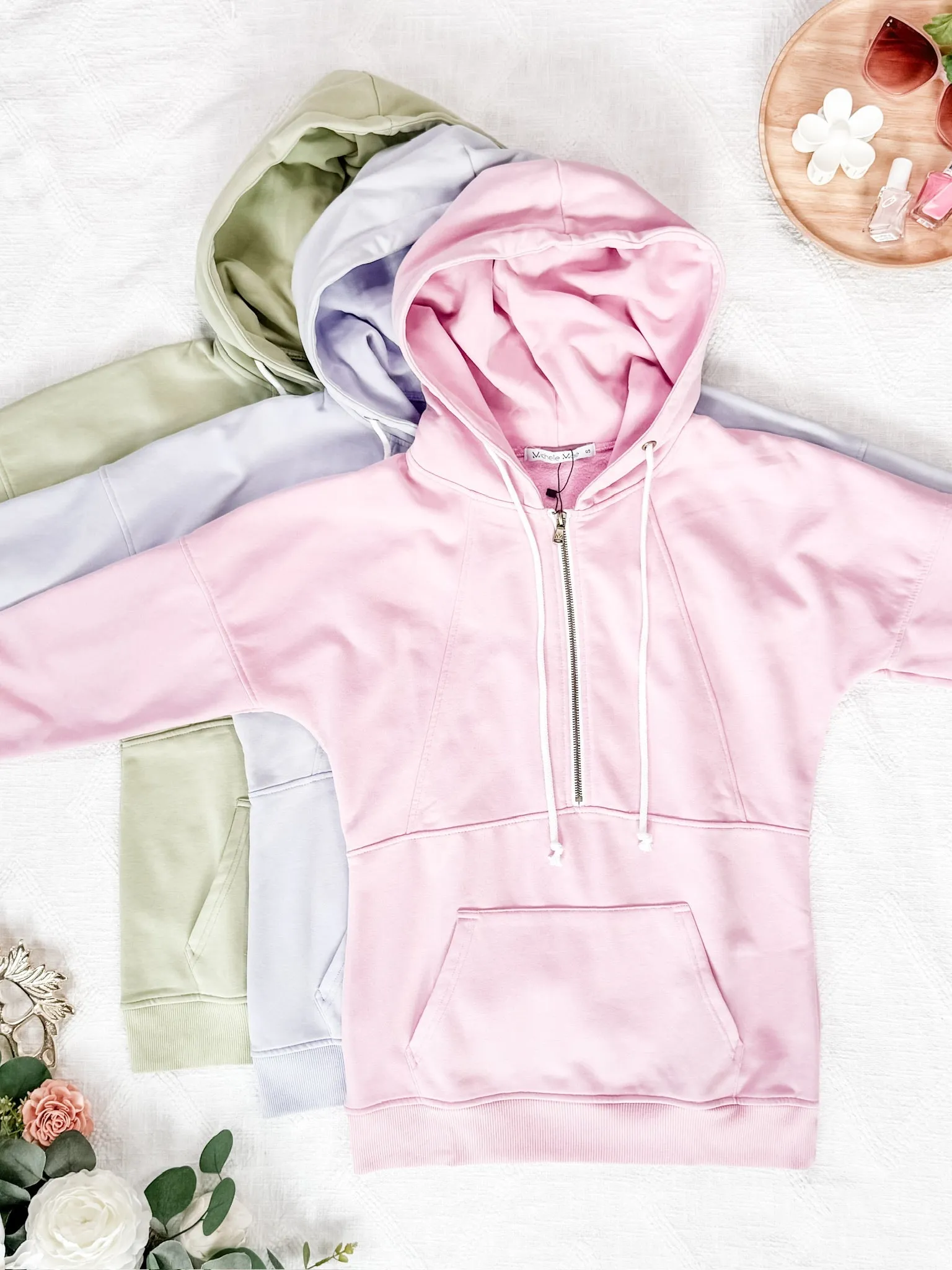 Vintage Wash HalfZip Hoodies - Cherry Blossom Pink