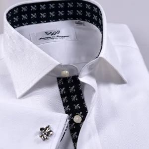 White Herringbone Professional Dress Shirt in Double French Cuff in All Sizes (Free Shipping Within America)