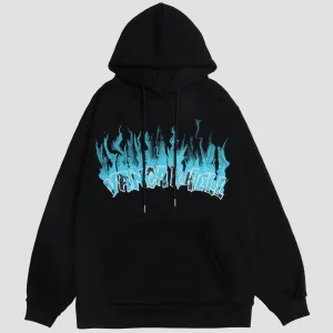 WLS Flame Letters Print Oversized Fleece Hoodie