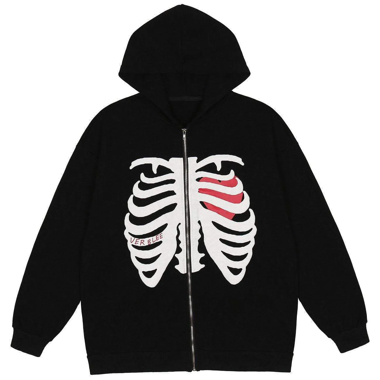 WLS Heart Skull Pattern Zipper Hoodie