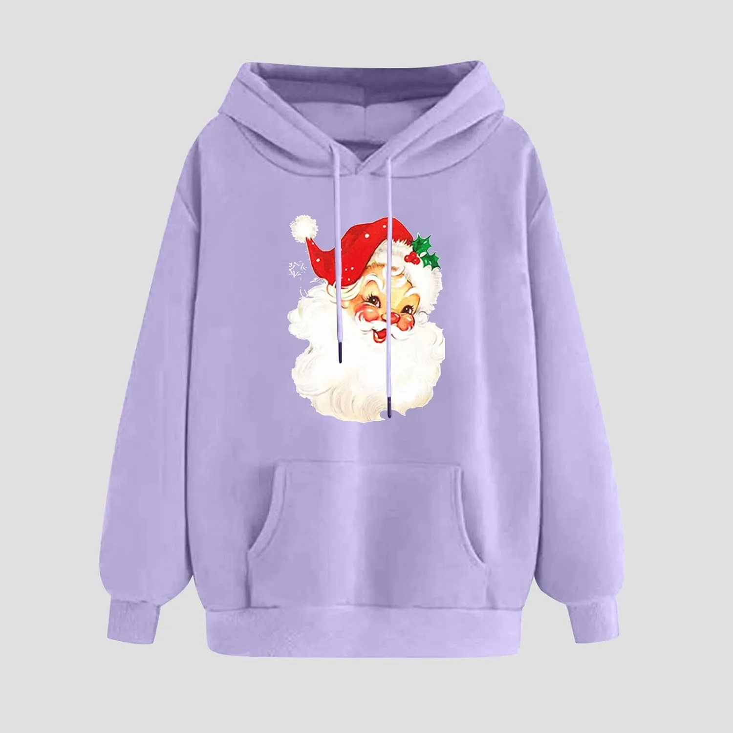 Women Christmas Retro Santa Claus Hooded Sweatshirts Crewneck Long Sleeve Fleece Hoodies Pullover Tops with Pocket