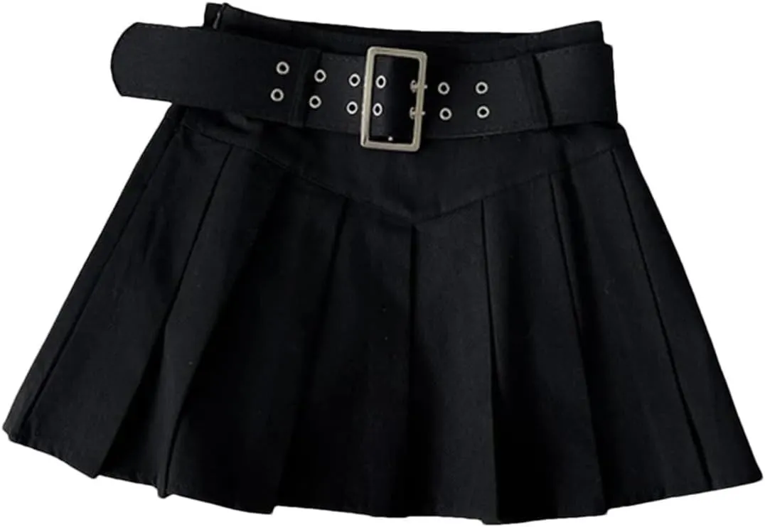 Women Party Pleated Skirts with Belt High Waist Vintage Office Mini Skirt