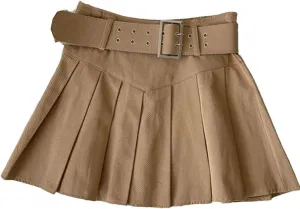 Women Party Pleated Skirts with Belt High Waist Vintage Office Mini Skirt