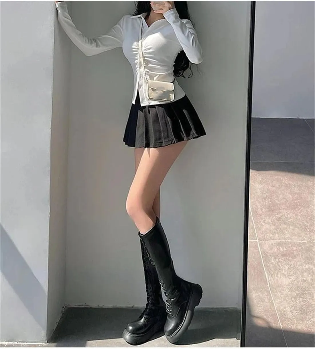 Women Sexy Pleated Skirt High Waist Irregular A-Line Mini Skirt