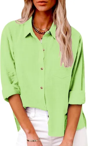 Women Short Sleeve Shirts Summer Linen Cotton Stand Button Shirts Minimalist Solid Loose Blouse Elegant Versatile Tops