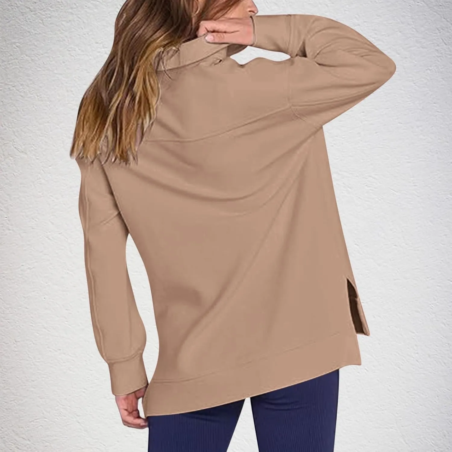 Womens 3/4 Zip Pullover Stand Collar Half Zip Sweatshirt with Pocket Casual Loose Fit Tunic Tops 2025 Spring Outfits