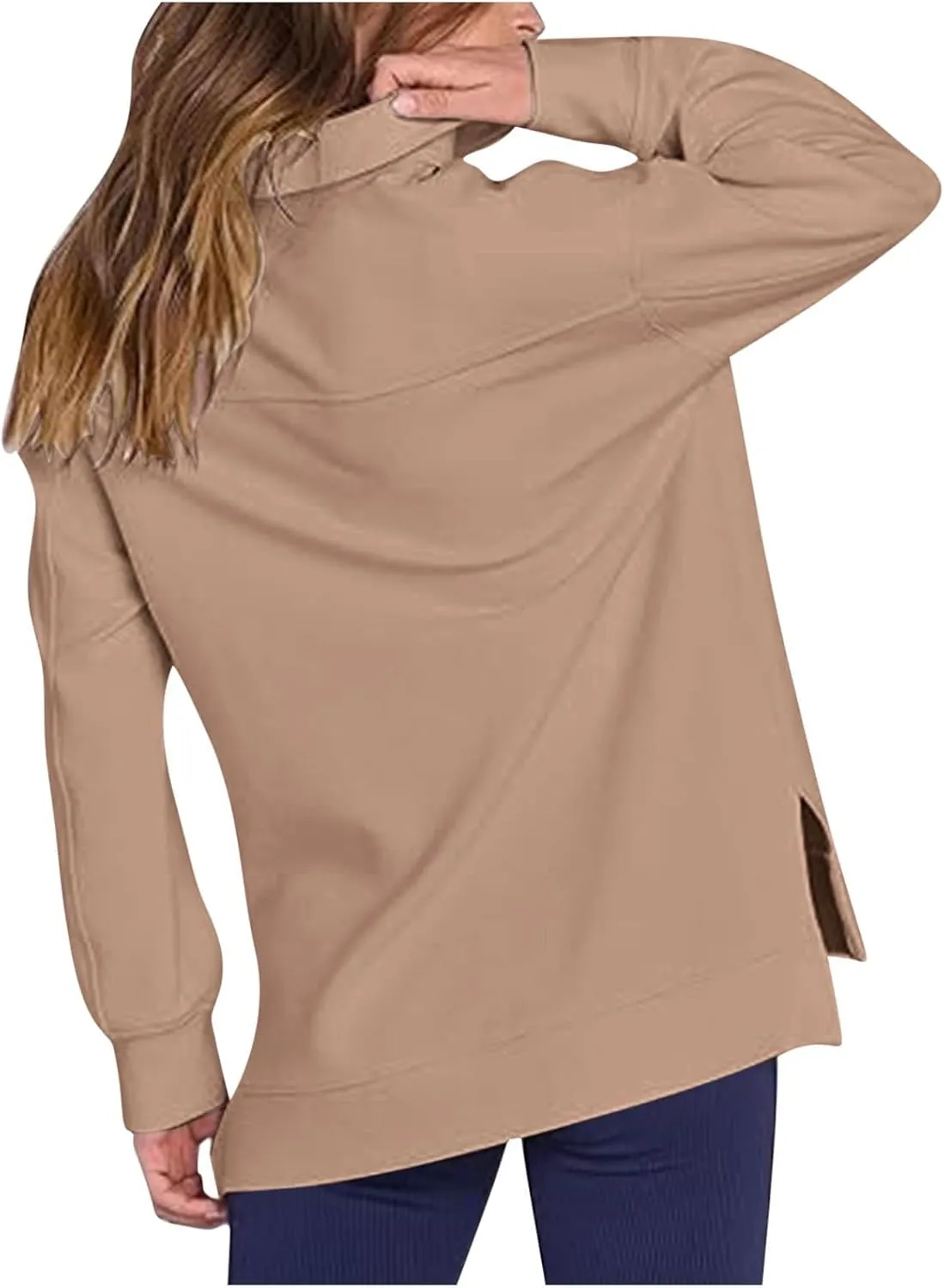Womens 3/4 Zip Pullover Stand Collar Half Zip Sweatshirt with Pocket Casual Loose Fit Tunic Tops 2025 Spring Outfits
