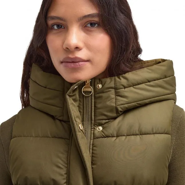 Womens Barbour International Empire Green Greyson Longline Hood Gilet