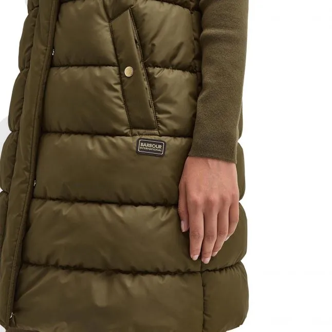 Womens Barbour International Empire Green Greyson Longline Hood Gilet