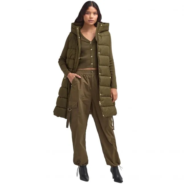 Womens Barbour International Empire Green Greyson Longline Hood Gilet