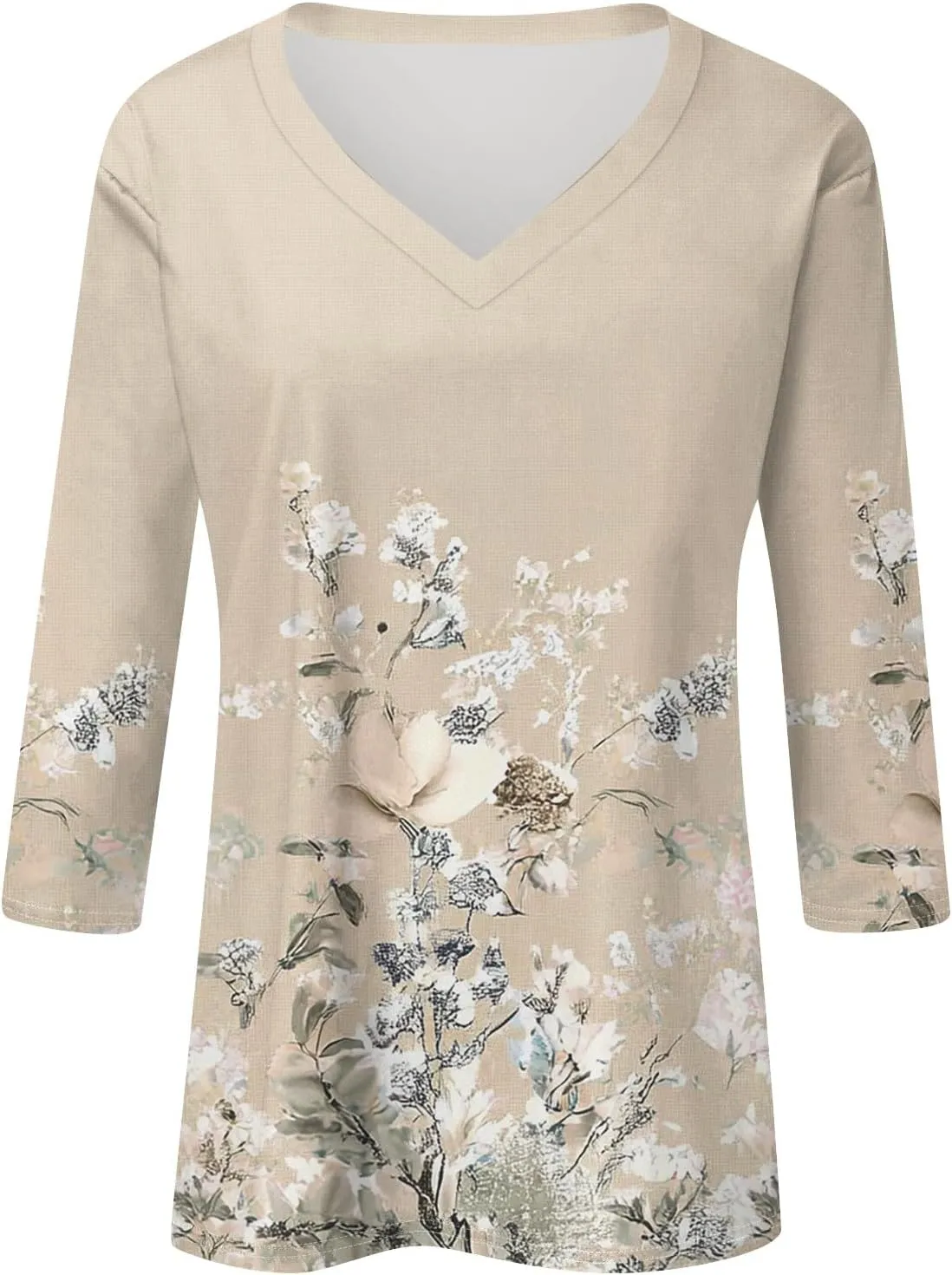 Womens Casual 3/4 Sleeve T-Shirts Sexy V Neck Loose Fit Tunic Tops Cute Basic Tees Blouses Pullover Tops