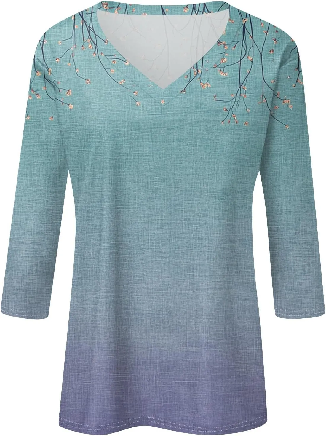 Womens Casual 3/4 Sleeve T-Shirts Sexy V Neck Loose Fit Tunic Tops Cute Basic Tees Blouses Pullover Tops