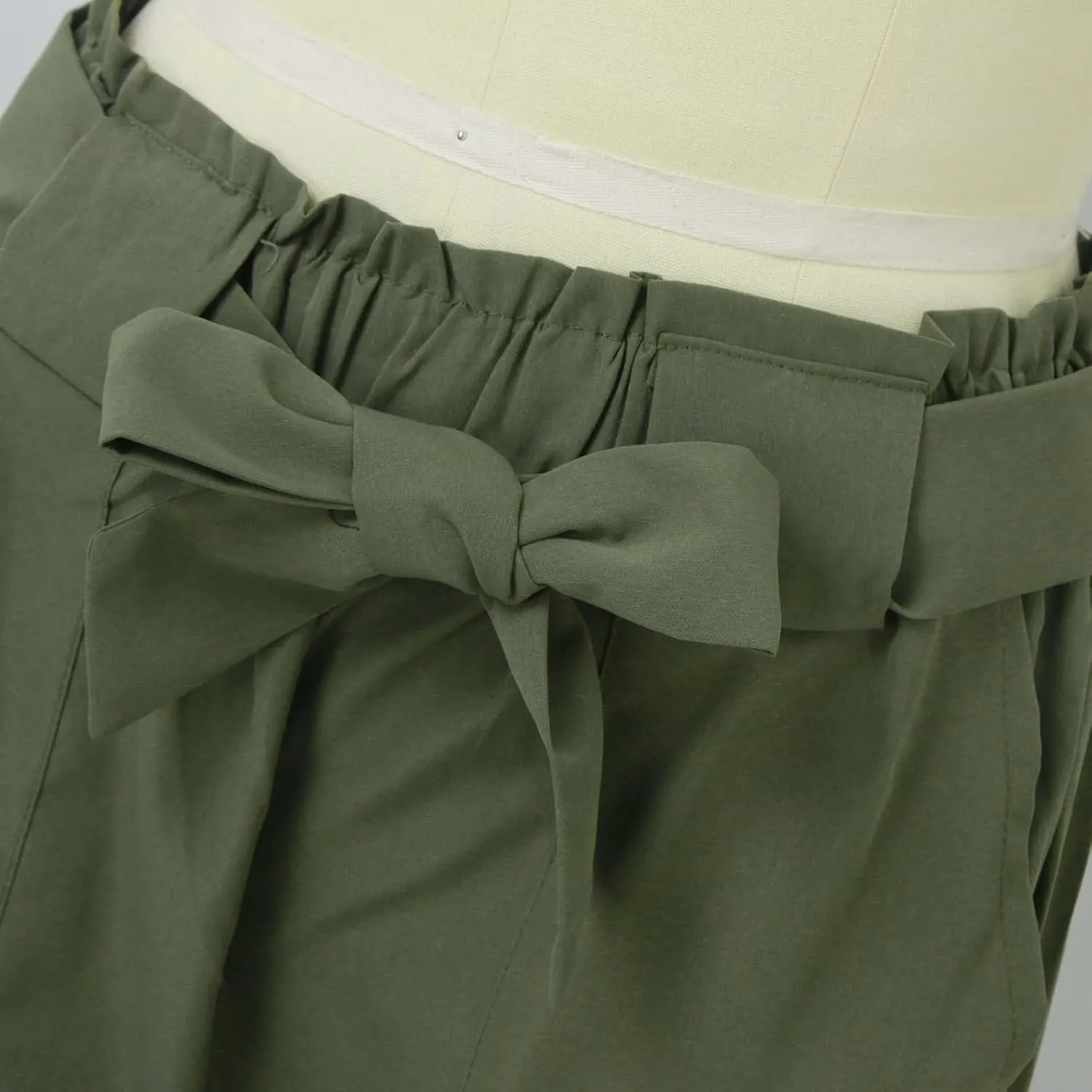Womens Casual High Waist Pencil Pants with Pockets Bow-Knot Cropped Paper Bag Pants for Work