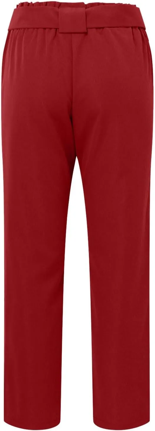 Womens Casual High Waist Pencil Pants with Pockets Bow-Knot Cropped Paper Bag Pants for Work