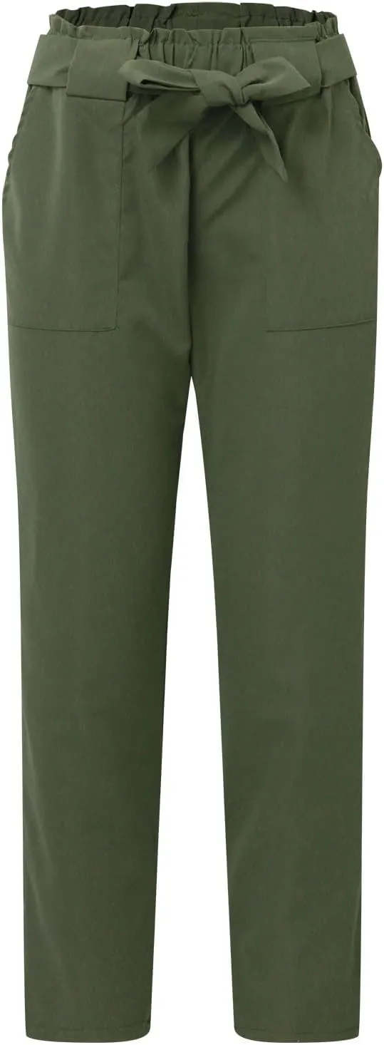 Womens Casual High Waist Pencil Pants with Pockets Bow-Knot Cropped Paper Bag Pants for Work