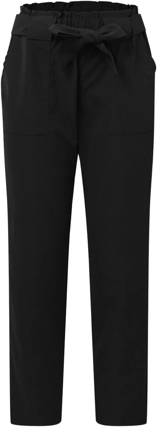 Womens Casual High Waist Pencil Pants with Pockets Bow-Knot Cropped Paper Bag Pants for Work