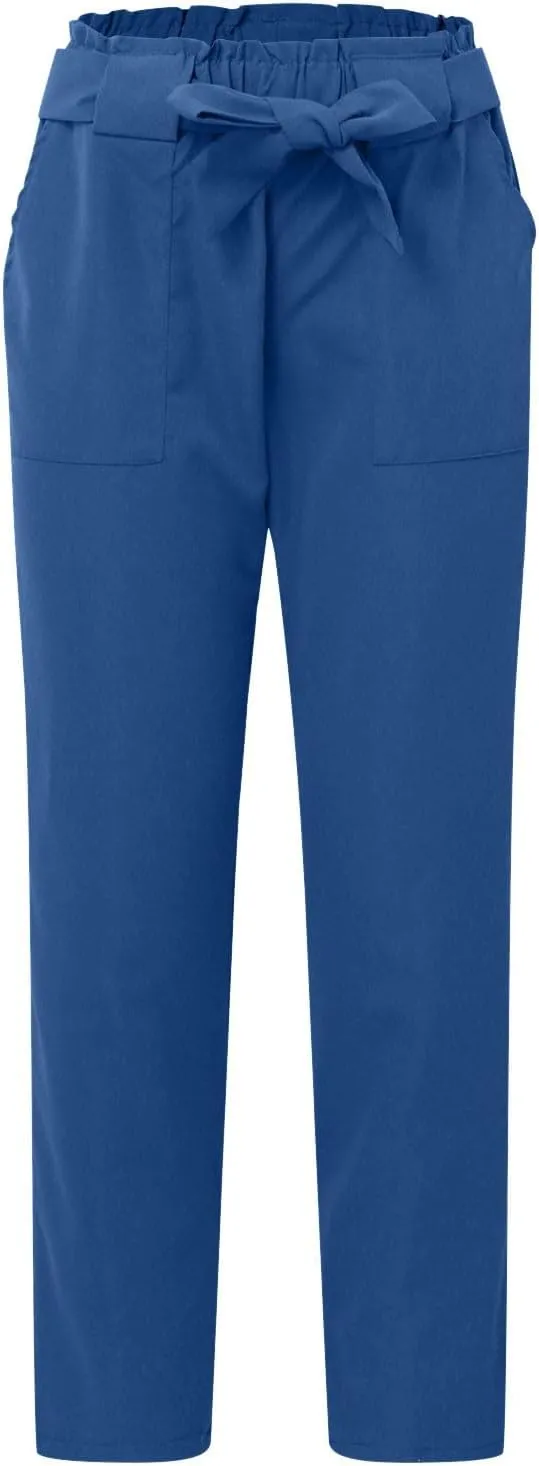 Womens Casual High Waist Pencil Pants with Pockets Bow-Knot Cropped Paper Bag Pants for Work