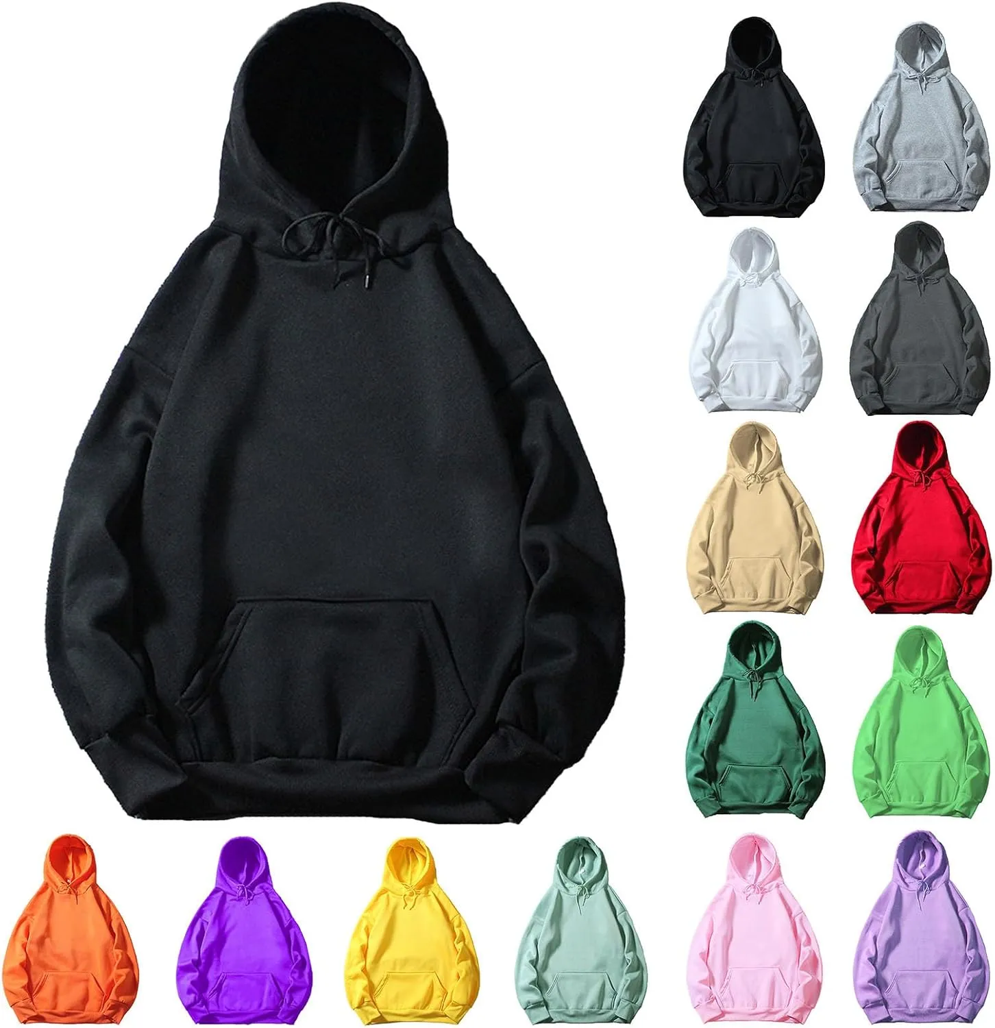 Women's Casual Hoodie Sweatshirts Long Sleeve Loose Pullover Tops Drawstring Solid Lightweight Blouses with Pockets