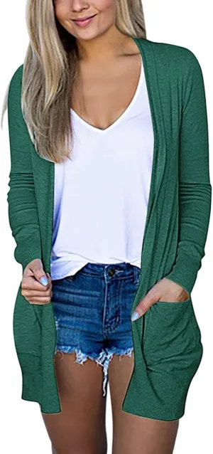 Womens Casual Lightweight Long Sleeve Cardigan Soft Drape Open Front Fall Dusters Sweaters Outwear Coat with Pockets