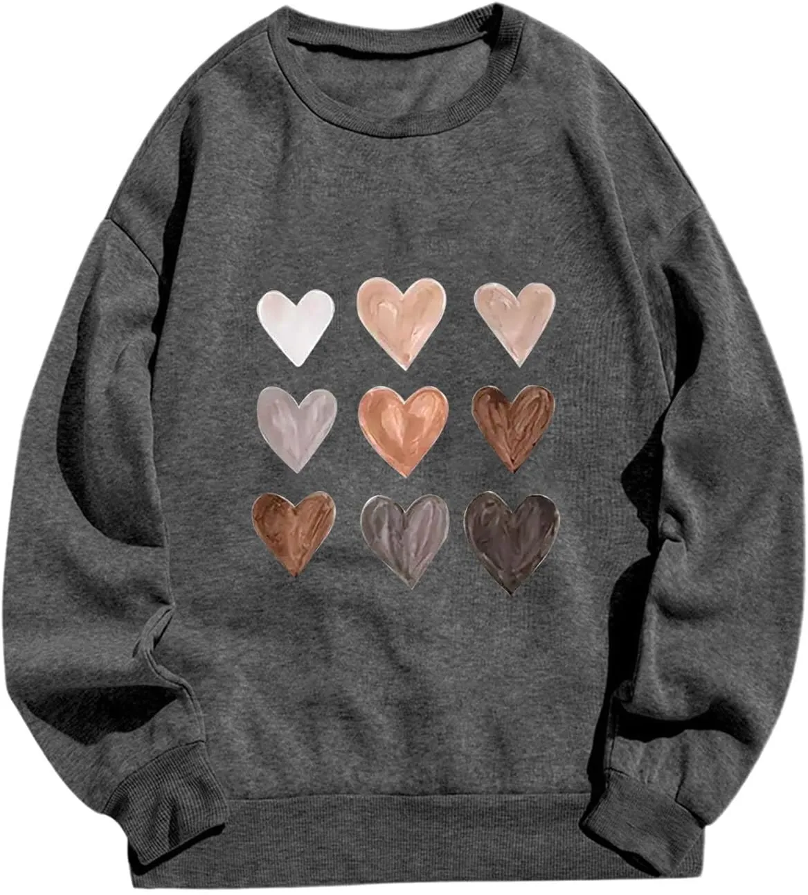 Womens Casual Oversized Sweatshirts Cute Heart Graphic Shirts Crewneck Long Sleeve Comfy Casual Basic Pullover Tops