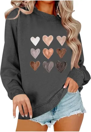 Womens Casual Oversized Sweatshirts Cute Heart Graphic Shirts Crewneck Long Sleeve Comfy Casual Basic Pullover Tops